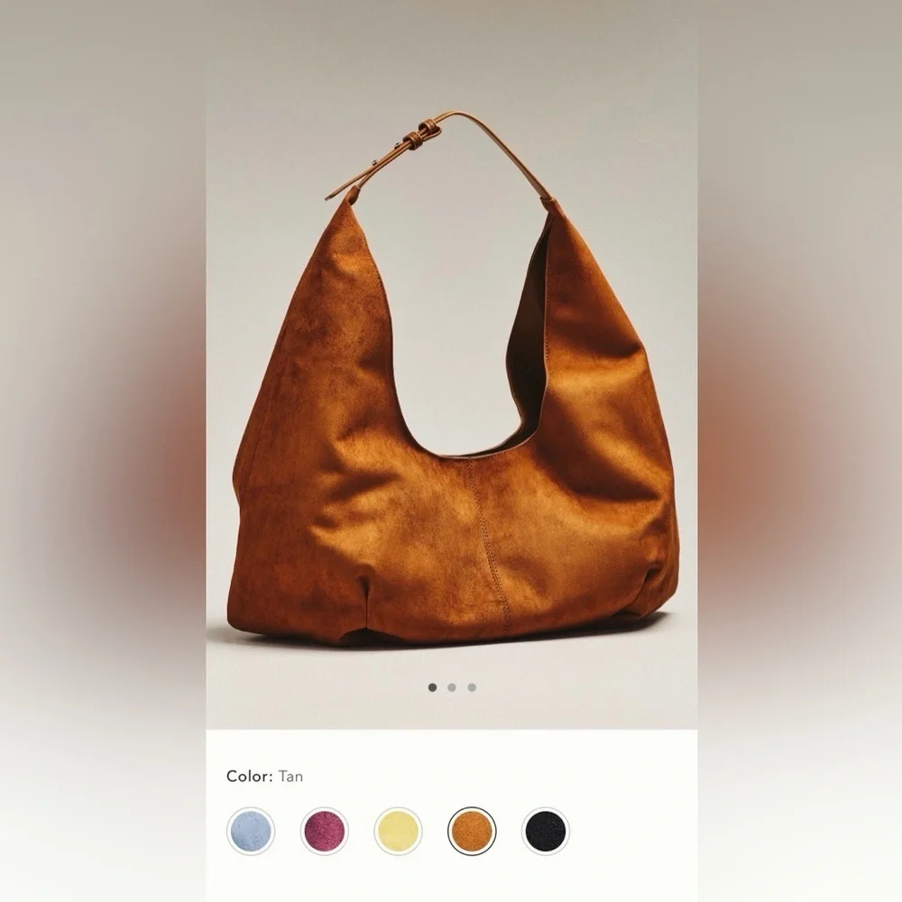 NWT new Anthropologie large faux suede slouchy bag purse tan  Hobo Bag